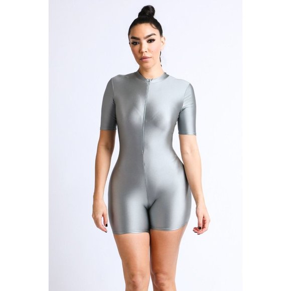 Women's Sexy Bodycon Casual Short Sleeve Club Rompers Short Nylon Jumpsuit - Picture 9 of 10